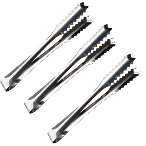 3 Stück küchenzange, 15.4cm Süßigkeiten Zange Küche Mini Zuckerzange Klein Servierzange 201 Edelstahl Eiszange Set Candybar Zangen für Hochzeit Bar Party (Silber)