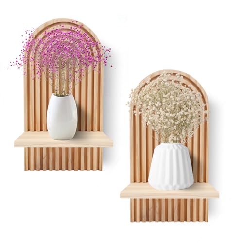 Gachiwar 2er-PackWandregal aus Holz, Boho-Wanddekoration: Wanddekoration aus Holz, Kinderzimmer, Wandregal, Wohnzimmer, Schlafzimmer, Kleiner Pflanzenständer (Rohe Holzfarbe)