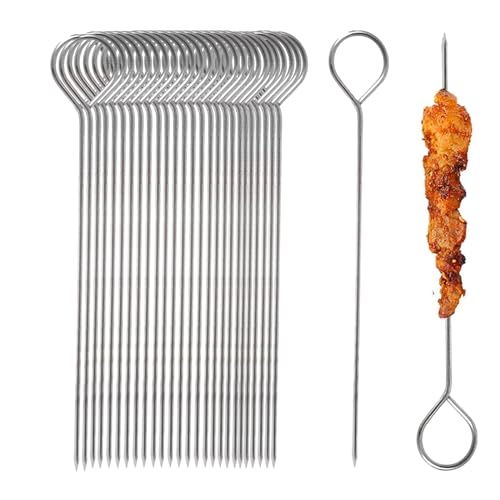 Grillspieße Edelstahl 25 Stück Schaschlikspieße Edelstahl 25cm Grillspieß Fleischspieße Spieße edelstahl Wiederverwendbare BBQ Grillen Grillzubehör (25)