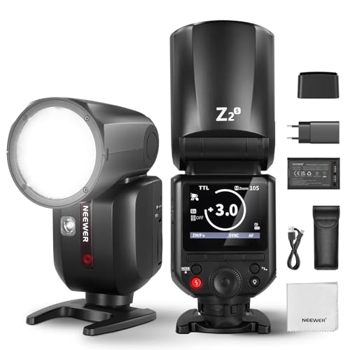 NEEWER Z2-S 2,4G TTL Flash Rundkopf Blitz Speedlite für Sony, 76W, Benutzeroberfläche, Modellierllampen, TTL/M Quick TCM Schalter, 1/8000s HSS, 2600mAh Akku, 480 volle Leistung Blitze, Reinigungstuch