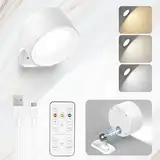 MAXDONE Wandleuchte Innen LED Lampe Akku - 360° Drehbare Lampe Kabellos Touch Control Akkulampe 9 Helligkeit 3 Farbmodi LED Nachttischlampe für Wohnzimmer, Schlafzimmer, Treppe, Flur (Weiß)