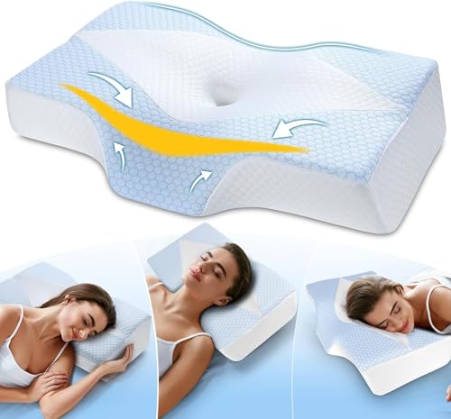 Hydomi Memory Foam Nackenkissen Ergonomisches Orthopädisches Kopfkissen für Nacken- und Schulterschmerzen - Kühlendes Schlafkissen für Seitenschläfer, Rücken- und Bauchschläfer mit Nackenstütze