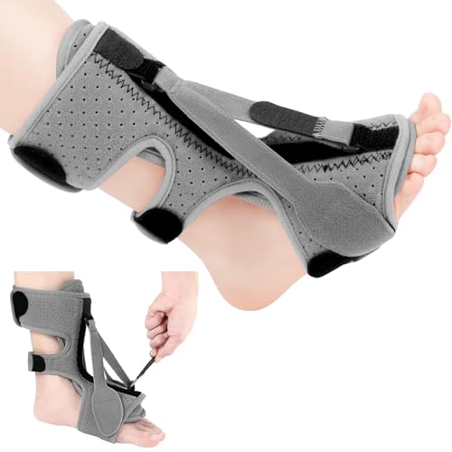 CHEERLINK Plantarfasziitis Nachtschiene, Verstellbare Plantar Fasciitis Relief Brace, Atmungsaktive Plantarfasziitis Nachtschiene Relief Plantar Fasciitis, Achillessehnenentzündung (Grau)