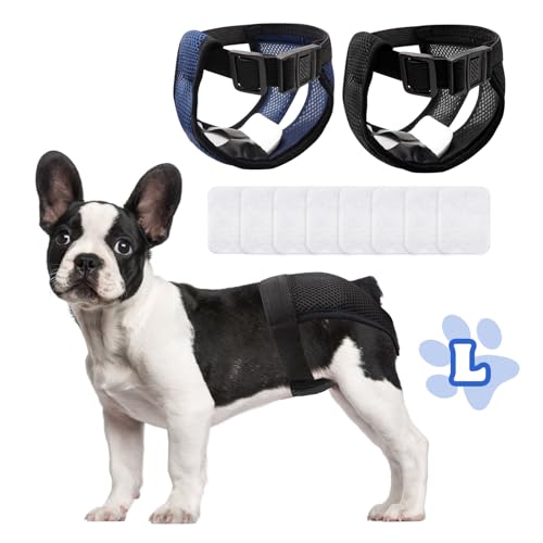 2er Pack Hundewindeln Wiederverwendbare Läufigkeitshose für Hündinnen Hundewindeln Für Hündinnen mit 8 Damenbinden Verstellbare Schutzhose für Hündinnen Waschbare Schutzhose, Schwarz und Blau, L