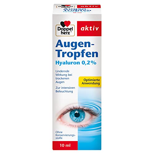 Doppelherz Augen-Tropfen Hyaluron 0,2% – Medizinprodukt ohne Konservierungsstoffe mit lindernder Wirkung bei trockenen Augen – 10 ml sterile Lösung