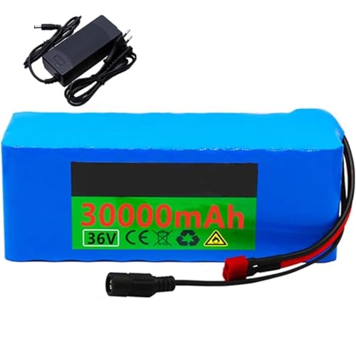 Caimcie 36 V 30 Ah Akku Elektrofahrradakku mit Ladegerät, 36 V 30 Ah Rollerakku, 10S3P Li-Ionen-Akku, 182 x 66 x 58 mm, für 250 W 500 W 800 W 1000 W Motoren XT60