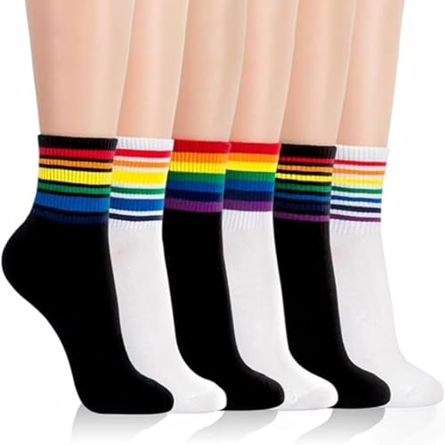 6 Paar Regenbogen Socken, Muster Baumwolle LGBT Gestreifte für Herren und Damen, Bunte Pride Month Gay für LGTBQ