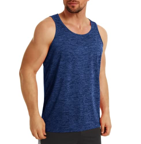 MAGCOMSEN Herren Leicht Tanktop Fitness Stringer Achselshirt Ärmelloses Elastische Trainingsshirt Herren Schnelltrocknend Muskel Tank Tops Atmungsaktiv Sport Shirt für Jogging Lässige Blau XL