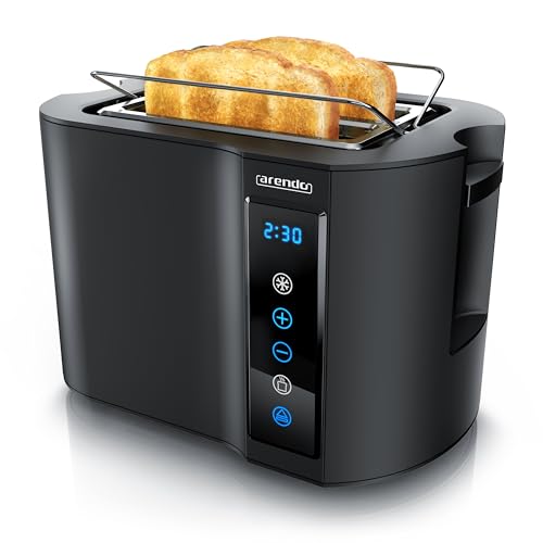 Arendo - Toaster 2 Scheiben Edelstahl Touchpanel - 800 W – Doppelwandgehäuse – Integrierter Brötchenaufsatz – 7 Bräunungsgrade – Brotscheibenzentrierung – Restzeitanzeige – Memoryfunktion - Schwarz