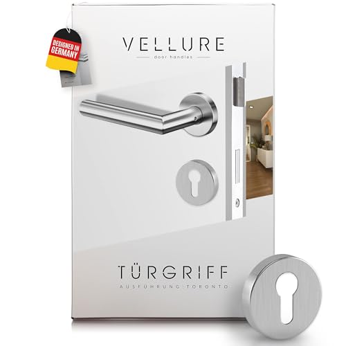 Vellure® Türgriff Set aus Edelstahl (Inkl. Bohrschablone & Montageanleitung) Türklinken Innentüren Set - Türbeschlag - Türgriffe Innentüren - Drückergarnitur Zimmertüren (Für Wohnungseingangstüren)