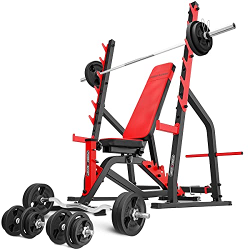 Marbo Sport Set MS3_170KG_Kier | Hantelbank MS-L101 + Verstellbarer Hantelständer (extra gesichert) MS-S107 + Stangen- und Hantelscheiben Set 113 kg