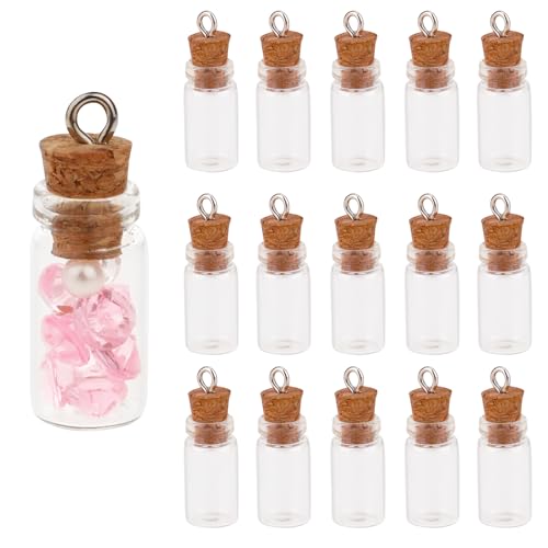 Jeffdad Mini Glasflaschen mit Korkdeckel, 15 Stück Leere Mini Gläser Kleine Fläschchen Zaubergläser Mini-Glasflaschen MiniaturTrankflaschen Kleine Nachrichtenflaschen Diy Crafts(1ml 11x22cm)