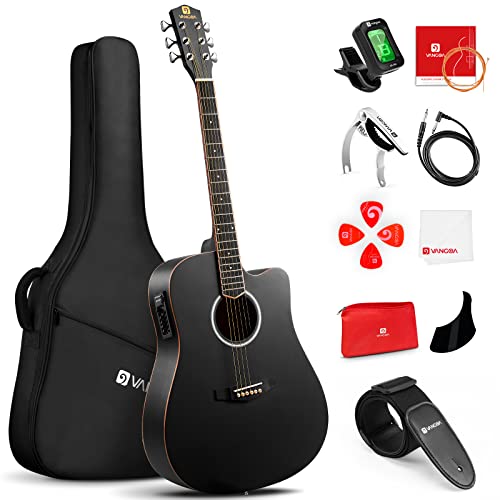 Vangoa 4/4 Elektro Akustische Gitarre mit 4 Band EQ Cutaway 41 Zoll Elektrische Akustikgitarre Set für Anfänger Erwachsene mit Anfänger Kits, Schwarz