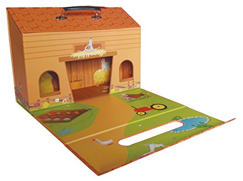 Bieco Spielweltkoffer Motiv-Koffer Bauernhof, ca. 32x23x10,5cm | Kids Globe | Bauernhof Kleinkind | Spielzeug Farm | Bauernhof Spielzeug | Tiere Spielzeug | Traktor Garage | Spielkoffer Kinder