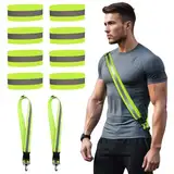 BORDEAG 2X Reflektoren Gürtel mit 8X Reflektorband, Reflektorgürtel Reflektorgurt, Hohe Sichtbarkeit Kinder Erwachsene Reflektierend Band Neon Gelb Sicherheitsgürtel für Laufen, Joggen oder Radfahren