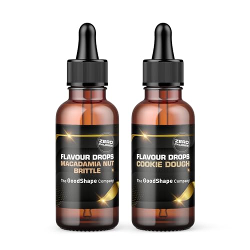 Flavour Drops zuckerfrei Set 2 x 50 ml - Macadamia Nut Brittle & Cookie Dough - Geschmacks Tropfen OHNE KALORIEN zum Süßen mit Pipette - vegan - Für Naturjoghurt, Porridge oder Quark