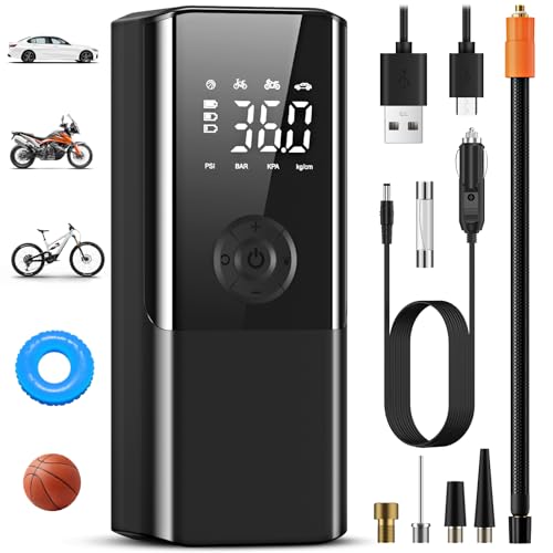 Elektrische Luftpumpe-Akku Luftpumpe Kompressor Akku Pump Electric 150PSI 6000mAh Tragbarer Akku Kompressor mit Digitale LCD-Bildschirm Pressure Gauge Mini Fahrradpumpe Elektrisch für Auto(Black)