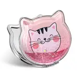 Fixleren Katze Taschenspiegel, Handspiegel Klappbar Mini Schminkspiegel ，Klein, Doppelseitig，Kompaktspiegel für Make-up Camping Reisen 7 * 7.5cm. (Rosa)