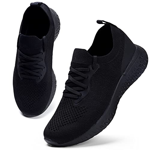 HKR Damen Turnschuhe Atmungsaktiv Laufschuhe Leichtgewichts Sportschuhe Freizeitschuhe Straßenlaufschuhe Sneaker Trainer für Running Fitness Gym Outdoor Schwarz 38 EU