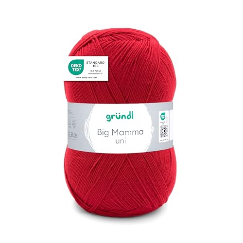 Gründl Wolle Big Mamma Uni - 1 Knäuel 400 g / 1040 m - Strickgarn - Häkelgarn - 100% Polyacryl - Weich & Pflegeleicht - Nadelstärke 3,5-4,5 - rot