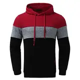 QWUVEDS Herren-Herbst- und Winter-Sportbluse und Freizeit-Pullover verdickter Baumwolle mit Spleißen und Kontrastnähten Angebot Pullover (0904C-Red, XXXL)