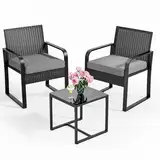 Bealife Rattan-Gartenmöbel-Set, Lounge-Garten-Rattan-Sitzmöbel-Balkon-Set 2 Personen, Kleiner Balkon im Freien, Gartenmöbel für Veranden, Innenhöfe, Terrassen, Balkone, Poolränder (Grau)