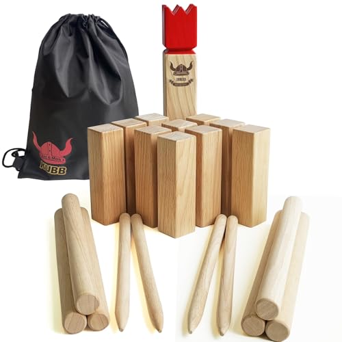 Jac & Mok Kubb Game Set - Hardwood Viking Games -KUBB Throwing Outdoor Games (Kubb Red, 5 x 5 x 30cm -King)