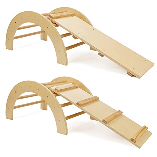 509 Crew Zoo 2in1 Kletterbogen mit Rutsche/Kletterbrett-Set, Indoor- und Outdoor-Spielhalle, Montessori-Klettergerüst, Farbe Natur