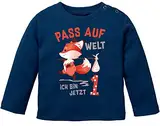 MoonWorks® Baby Langarm-Shirt 1. Geburtstag Pass auf Welt ich Bin jetzt 1 2 Fuchs Geburtstagsshirt Bio-Baumwolle 1 Navy 80/86 (10-15 Monate)