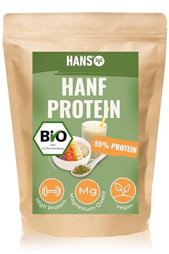 Bio Hanfprotein Pulver 1000g I 55% Eiweiß | Proteinpulver aus Deutschland | Pflanzliches Hanfpulver ohne Zusatzstoffe | Superfood Eiweißpulver mit essenziellen Aminosäuren | Vegan I HANS Brainfood