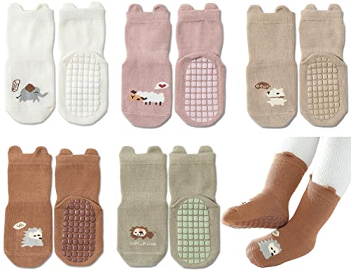 Rutschfeste Socken für Baby Mädchen Jungen 5 Paar Kinder Anti Rutsch Socken Sportsocken Stoppersocken(M/1-3 Jahre, E 5 Farben)