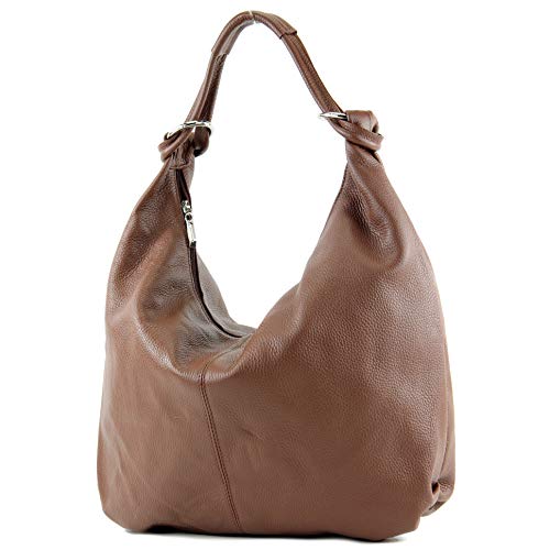 modamoda de - 337 - Damen Schultertasche Shopper Leder made in Italy, Farbe:Schokoladenbraun