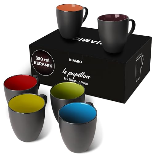 MIAMIO - 6 x 350 ml Kaffeetassen/Kaffeebecher Set - Tassen Set 6er Modern - Le Papillon Kollektion (Bunt)