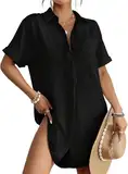 Bsubseach Frauen Badeanzug Coverup Shirt Kleid Button Down Badeanzug Cover Up Beachwear Schwarz S