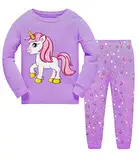 Little Hand Schlafanzug Mädchen Einhorn Kinder Zweiteiliger Baumwolle Lange àrmel Nachtwäsche T-Shirt und Hose, Einhorn-1, 104 (HerstellerGröße: 110)