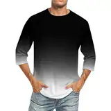 Rosennie Leinenhemd Herren Herrenhemden Langarm Hemd Herren Slim Fit Shirt 3/4 Arm Herren Rundhals 3D Druck Dreiviertelarm Shirt Sommer Henley Shirt Für Männer Herren T Shirt (Schwarz, XXL)