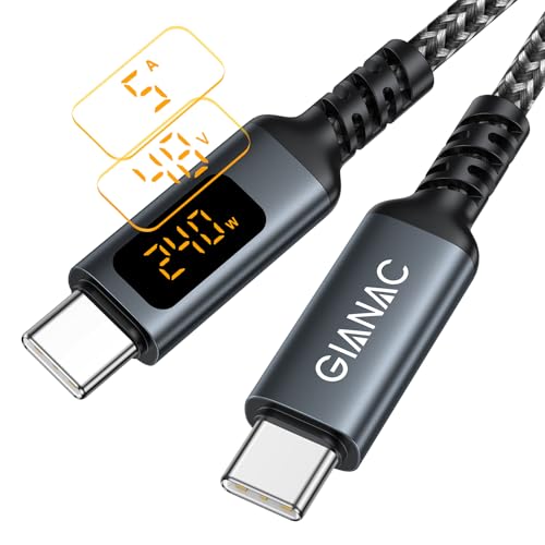 240W USB C auf USB C Kabel [2M] Schnellladekabel USB C auf USB C PD QC 4.0 48V/5A USB Typ C Ladekabel mit LED Display für iPhone 15, Macbook Pro, MacBook Air, iPad Pro,Galaxy S24/S23/S22/S21, Huawei