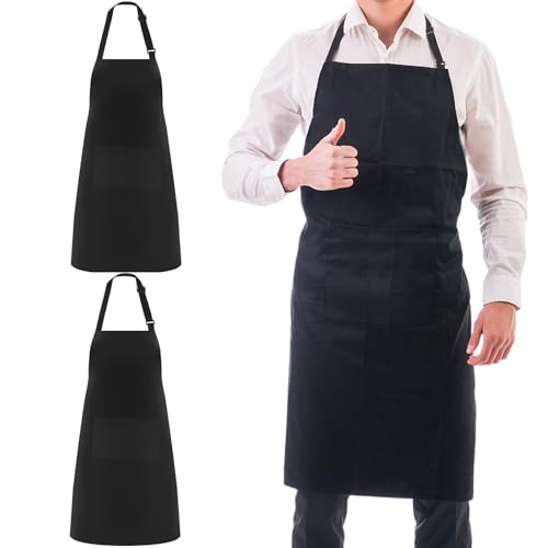 Zanfqvo Große Kochschürze Wasserdicht Schürze, 2 Stück Schwarze Schürze, Verstellbare Grillschürze mit 2 Taschen, Küchenschürze für für Köche BBQ Malerei Backen Kochen