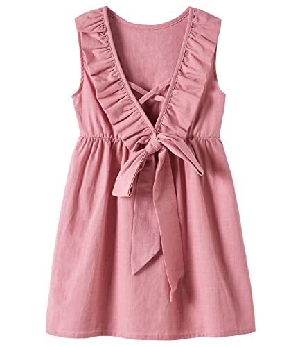 Beganly Kleinkind Baby Kleid Mädchen Baumwolle-Leinen Rüschen rückenfrei ärmellos Swing Kinder Freizeitkleider Rose 100 (Solid Rose)