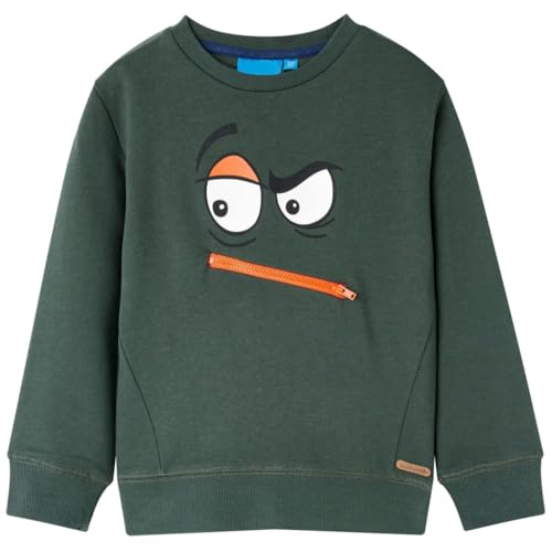 Kinder Sweatshirt mit Gesichts-Aufdruck Langarmshirt Pullover Dunkelgrün 116