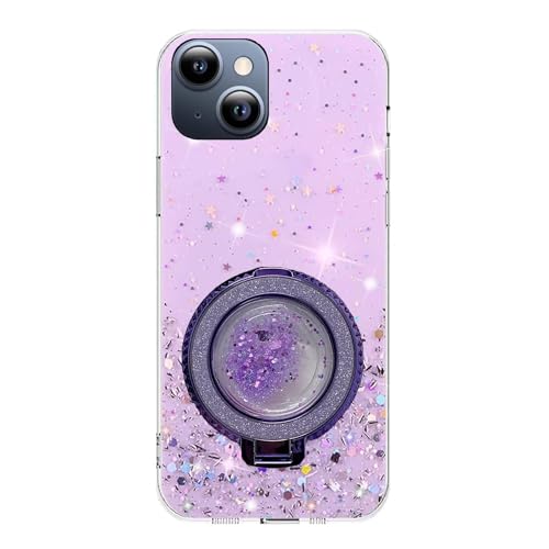 Rnrieyta Miagon Treibsand Ständer Hülle Glitzer für iPhone 13,Cute Dünn Crystal Schutzhülle Weiches Bling Transparent Case Bumper mit Flüssig Halter Kickständer