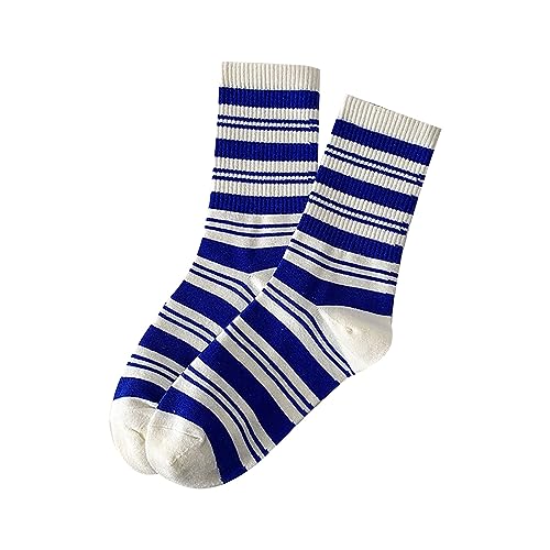 Damen Übergangssocken für WinterHerbst Hellblaue, dünne Damensocken mit mittlerer Wade von Kleine. Blau gestreifte Sport-Baumwollsocken (Dark Blue, One Size)