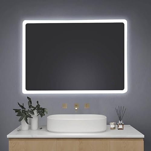 Youyijia LED Badspiegel mit Beleuchtung, Wandspiegel Badezimmerspiegel mit Touch-Schalter Kaltweiß 6000K Energiesparend Lichtspiegel (50x70cm mit Touch-Schalter)