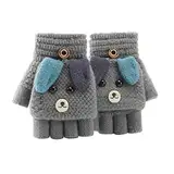 Kleinkind, Kleinkind, weich, umwandelbar, Flip-Top, gestrickt, Fleece, Cartoon-Handschuhe, , Baby, Jungen, Mädchen, Winter, warm, gestrickt, fingerlos Handschuhe Jungen 4 Jahre (Grey, One Size)