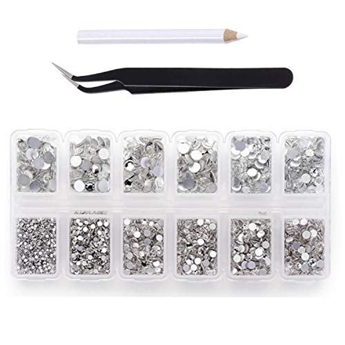 Klare Strasssteine mit flacher Rückseite zum Basteln, 4200 Stück, runde Kristall-Edelsteine, Aufkleber für Kleidung, 1,5–4,8 mm, 6 Größen