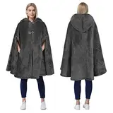 Catalonia Classy Damen Poncho mit Kapuze, Winter Warmer Poncho Kuscheldecke, Plüsch Fleece Cape Poncho Jacke für Outdoor, Grau