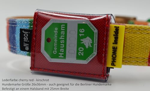 Tasche für Hundemarken 30x40mm, Nappaleder, 6 Farben, bis 30 mm Halsbandbreite, 2 Innenfächer, Adresskärtchen, Hinweislabel, Klettverschluss, Zusatzsicherung, wasserfest (Schwarz)