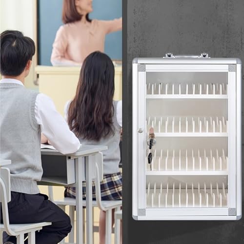 Wandmontierter Handy-Schrank für Schulen – 48 Steckplätze für Mobiltelefone mit Sicherheitsschloss, perfekt für Klassenzimmer und Studentenverwaltung.