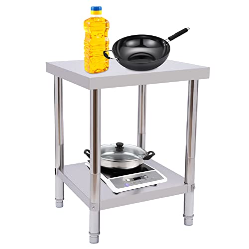 Edelstahl Arbeitstisch Küche, 2 Ebenen Freistehend Küchentisch, Großer Ablagefläche, Edelstahltisch Gastronomietisch für Bäckereien Wäschereien Restaurants Bar, 60 x 45 x 80cm