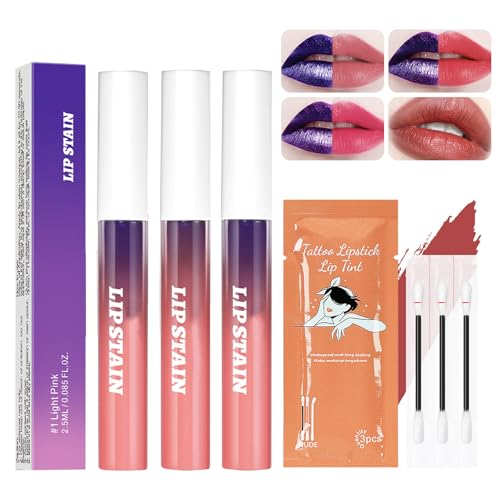 3 Lip Stain Lip Stain Peel Off Lip Tint Peel Off Lip Stain,Langlebiger Effekt,Wasserdicht und Schweißfest,Geeignet für Frauen und Mädchen,Kommt mit 3-Baumwolltupfern Lipgloss (3-Farben)